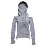 OFF SHOULDER HOODED LONG SLEEVE GRAY