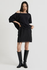 ワンショルダーTシャツ, Black