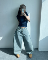 バックスリットポイントUネックショートスリーブ🩵🖤❤💙 - 4 カラーズ