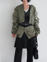 Stripe Layered Shirring Cardigan