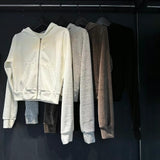 Velvet Zip Up Hoodie Cropped - 4 colours