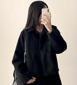  Humming Waist Banding Woolen Miniskirt