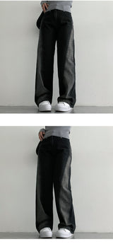 [S-XL] Nug Black Gradation Slit Wide Denim Pants (1 color)