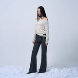 LOW-RISE TWO BUTTON BOOTS CUT PANTS (CHARCOAL)