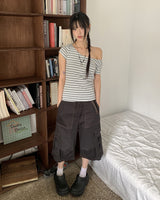 Anzo Stripe Off-Shoulder Short-Sleeved T-Shirt