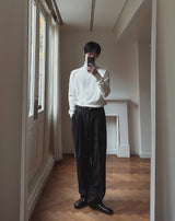 Sloped Wool One-Tuck Wide Slacks