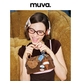 muva. Heart‑Sandwich Bag, Color‑Block Cowhide‑Velvet Handbag, Elegant Pretty Niche Genuine‑Leather Purse for Women, New Arrival Jun 22