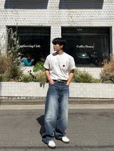 Dun paper washed wide denim