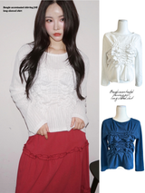 Beagle accentuated shirring frill long-sleeved shirt