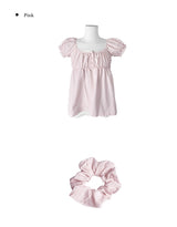 [Scrunch SET ] Unru Puff Shirring Layered Button Blouse