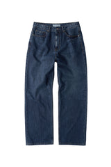 ルーズストレートバイカーデニムパンツ (Washed Navy)