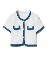 85-VIVAJ053 Color Shaped Crop Tweed Half Jacket White