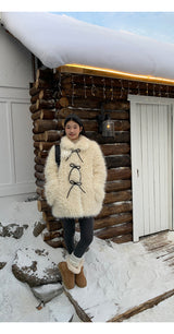 Ivory Poodle Fur Ribbon Half Coat