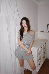 Martin オフショルダー スパンデックス シャーリング リブTシャツ