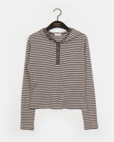 Pao Stripe Snap Button Coloring Long Sleeve Hooded T-Shirt