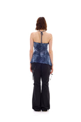 POCKET PRINTING HALTERNECK DRESS / BLUE
