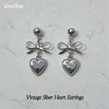[NMIXX Jiwoo Earring] Vintage Silver Heart Earring