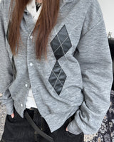 Scent Leather Patch Argyle Cardigan