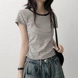 (Cotton Spandex/Waist Slim Fit 🤍) Pepero Zandara Short-Sleeved T-Shirt (4 colors)
