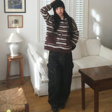Salt Stripe Pocket Hooded Knit Cardigan
