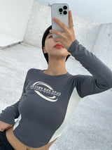 セクシークロップドカラーブロックスポーティーソフトフィットTシャツ - 3 COLOR