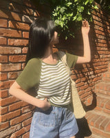 [MADE] Hi, raglan stripe short-sleeved knit