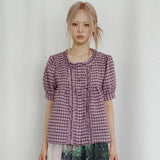 Check Frill Blouse (pink)
