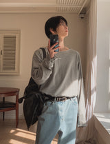 クリスボートネックルーズフィットボタン長袖Tシャツ