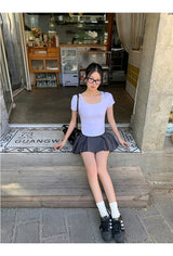 Charcoal Mini Pleats Pants Skirt