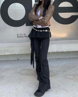 Shirring dark denim boots cut pants