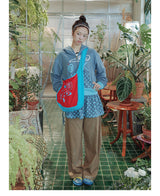 UnsocialNight original literary retro versatile カジュアル イラストプリントワンショルダークロスボディバッグ for women