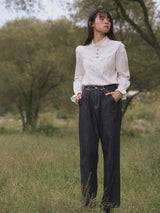 High-Neck Lace-Frill Blouse (Ivory)