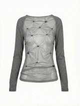 Emoha Original Women's Sheer Mesh Long-Sleeve Music-Themed Punk T-Shirt