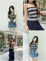 Halterneck Hot Stripe Sleeveless T-shirt