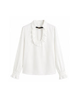 [PRE- FALL] Léa Ruffle Cutout Buckle Long-Sleeve Blouse Ivory