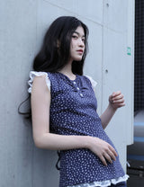 フラワー レース スリーブレス(NAVY)