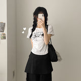 Two flower lines slim spandex short-sleeved shirt