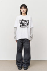 グランジロックレイヤード長袖Tシャツ