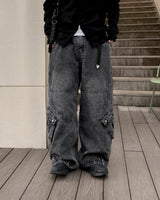 Skull Dart Wide Cargo Denim Pants