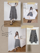 Black Checkered Unbalanced Long Skirt