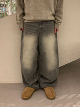  Gray Teen Wash Balloon Denim Pants