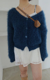 CLOUD FUR KNIT CARDIGAN (BLUE)