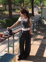 [Two-way] Sica Stripe Sagging Pintuck Pants