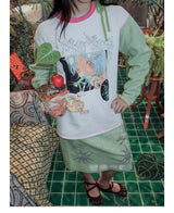UnsocialNight original design autumn and winter light green cute イラストプリントハーフスカート female