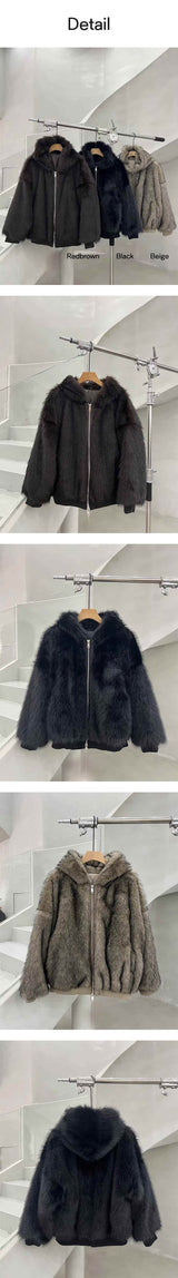 [Unisex] Fur 2way hood zip up(4color)