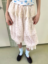 UnsocialNight レースフリル切替 リボンクロップドパンツ