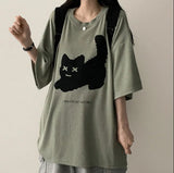 XキャットボクシーフィットニットショートスリーブT