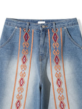 ASCLO Ethnic Embroidery Denim Bermuda Pants (2color)