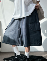 VIVID STITCH CARGO DENIM BERMUDA 💙🩵🤍3COLOR