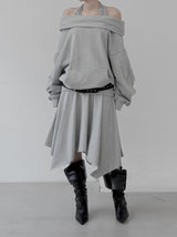Enri cowl neck hood off-shoulder sweatshirt